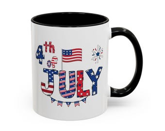 Patriotic Coffee Mug, 4th of July Celebration, Independence Day Gift, USA Flag Mug, Red White and Blue Drinkware