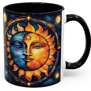 Celestial Sun and Moon Coffee Mug - Boho Decor, Astrology Gift, Unique Ceramic Cup, Moon Phase Lover, Coffee or Tea Companion