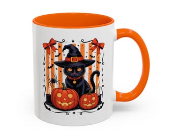 ハロウィン猫コーヒーマグ、猫好きのための不気味なマグ、ハロウィンの装飾、秋のギフト、トリックオアトリートマグ