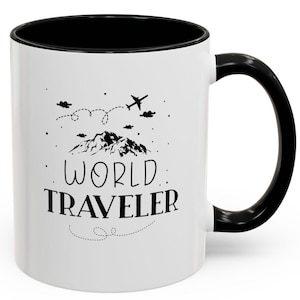 World Traveler Accent Coffee Mug, Perfect Gift for Travel Lovers, Adventure Enthusiasts, Coffee Lovers, Wanderlust Decor, Custom Travel Mugs