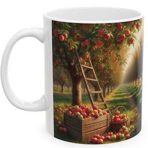 Apple Orchard Ceramic Mug, 11oz personalized gift custom name mug apple picking mug fun cool trendy gift present holiday apple lover gift