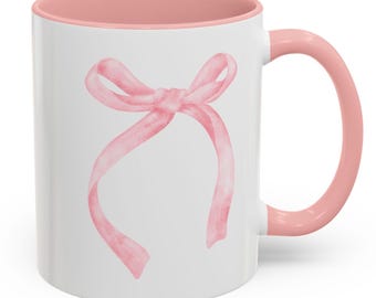 Croquette pink bow Accent Coffee Mug (11oz) personalized gift pink bow fun gift mother gift grandmother gift birthday gift girls mug popular