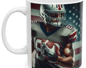 Taza de cerámica de fútbol americano, regalo personalizado de 11 oz, taza con nombre personalizado, taza con foto personalizada, regalo divertido y moderno, regalo festivo, taza deportiva