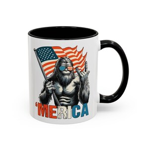 Sasquatch Freedom Coffee Mug, Patriotic Bigfoot Cup, Gift for Him, 4th of July Mug, America Theme Drinkware