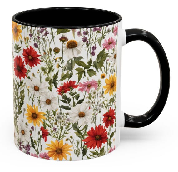 Wild Blumen Akzent Kaffeebecher (11 Unzen) personalisierte Geschenk schöne Blumen Becher Gartenbecher Outdoor Becher Natur Mugarray von Blumen bunten Becher