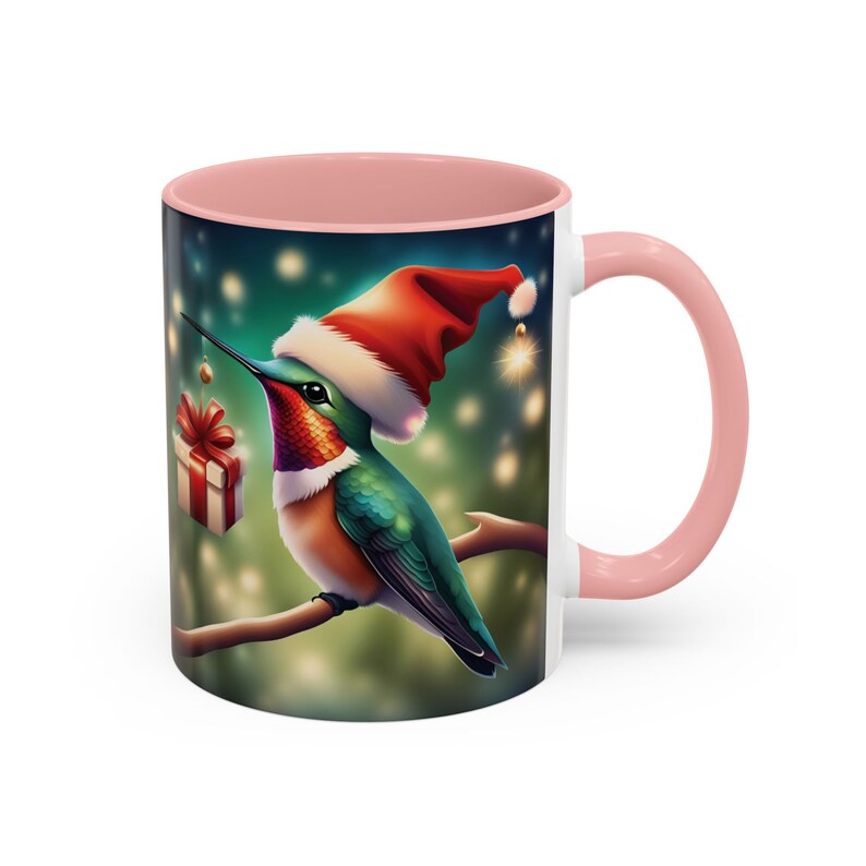 Charming Holiday Coffee Mug With Hummingbird Design, Cute Christmas