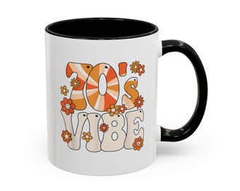 Retro 70's Vibe Coffee Mug, Floral Coffee Cup, Gift for Tea Lovers, Fun Mug for Birthdays, Boho Decor, Cozy Home Beverage