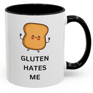 Funny Gluten-Free Coffee Mug, Cute Gluten Hates Me Mug, Gift for Celiac, Gluten-Free Humor, Kitchen Gift, Tea Lover's Mug