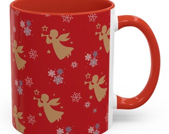 Taza de café con ángel festivo, perfecta para Navidad, regalo navideño, decoración del hogar, ambiente invernal, diseño de ángel