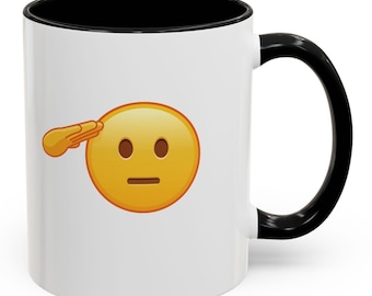 Salute Emoji Coffee Mug, Fun Ceramic Cups, Gift for Coffee Lovers, Office Humor Mug, Funny Emoji Gift