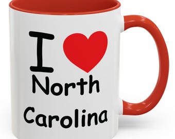 Tazza da caffè con scritta "I Heart North Carolina Accent" da 11 once, perfetta come souvenir, regalo per viaggiatori, amanti della Carolina del Nord, compleanno, arredamento per la casa