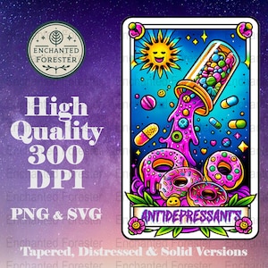 Snarky Tarot Card SVG, Printable, Tarot PNG, Funny, Digital Tarot Card, Antidepressant Donut Tarot, Psychedelic Fun Sublimation Design