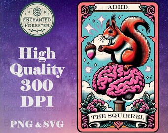 ADHD Tarot Card SVG, Printable Tarot PNG, Funny, Personality Tarot Card Print, Unique Gift Tarot, Squirrel Brain Fun Adhd Sublimation Design
