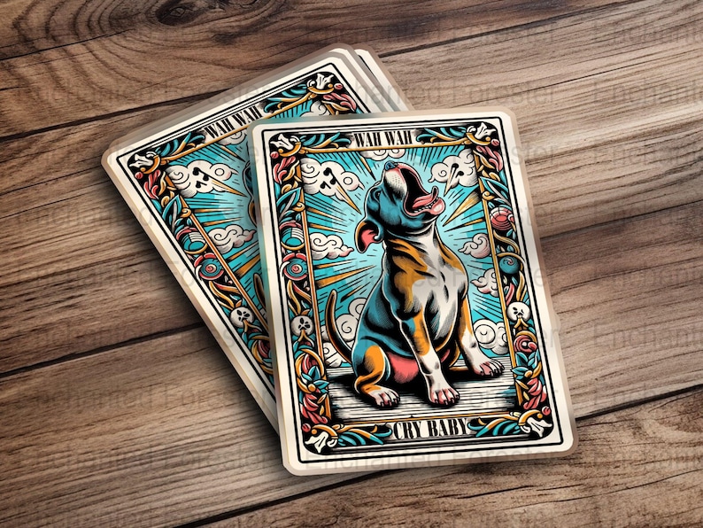 Crybaby Tarot Card SVG, Printable Tarot PNG, Pitbull Puppy, Personality Tarot Print, Unique Gift Tarot, Bull Dog Mom, Sublimation Design image 6