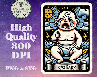 Crybaby Tarot Card Print, Snarky Zodiac Art (SVG PNG Digital Download)