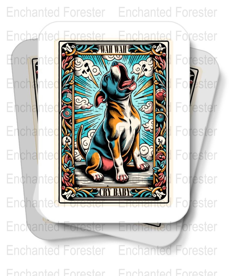 Crybaby Tarot Card SVG, Printable Tarot PNG, Pitbull Puppy, Personality Tarot Print, Unique Gift Tarot, Bull Dog Mom, Sublimation Design image 4