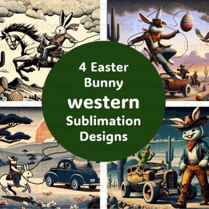 Yeehaw Howdy Cowboy Bunny Retro Western Print Bunny Fantasy Bundle - Digital Download Sublimation Design - Cute Cowboy Rabbits PNG SVG
