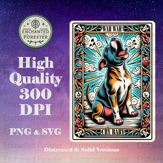 Crybaby Tarot Card SVG, Printable Tarot PNG, Pitbull Puppy, Personality Tarot Print, Unique Gift Tarot, Bull Dog Mom, Sublimation Design