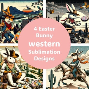Yeehaw Howdy Cowboy Bunny Retro Western Print Bunny Fantasy Bundle - Digital Download Sublimation Design - Cute Cowboy Rabbits PNG SVG