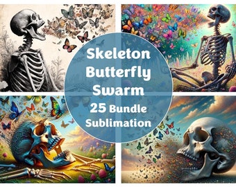 Skeleton Butterfly Skull Flower Art Digital Print Bundle, Floral Skulls & Butterflies, Sublimation Design, Oddities, Curiosities, SVG, PNG