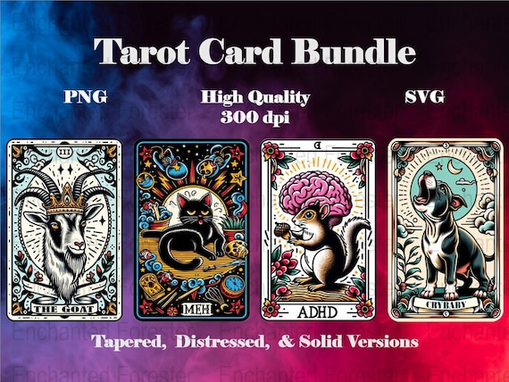 Funny Tarot Card Bundle, Tarot PNG SVG, Funny Tarot, Fun Personality, Meh Crybaby G.O.A.T., Adhd Print, Tattoo Style Tarot Cards,