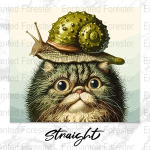 Funny Cat with Snail Hat Art - Grumpy Kitty PNG SVG (Digital Download)