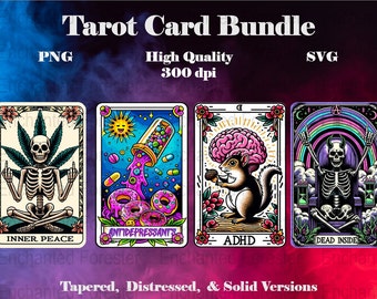 Funny Tarot Card PNG Snarky Tarot SVG ADHD, Skeletons, Donuts, Antidepressants, Printable Tarot Digital Sublimation, Neon Tarot Card Prints