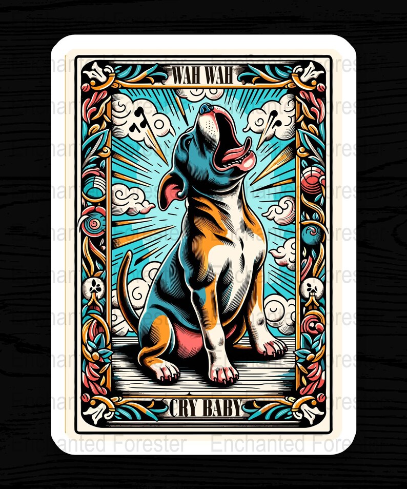 Crybaby Tarot Card SVG, Printable Tarot PNG, Pitbull Puppy, Personality Tarot Print, Unique Gift Tarot, Bull Dog Mom, Sublimation Design image 2
