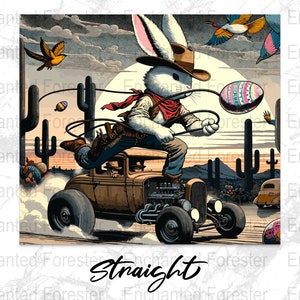 Yeehaw Howdy Retro Cowboy Bunni Print - Western Easter Rabbit Sublimation, Digital File (Tumbler Wrap Shirt Sticker Vector SVG PNG)