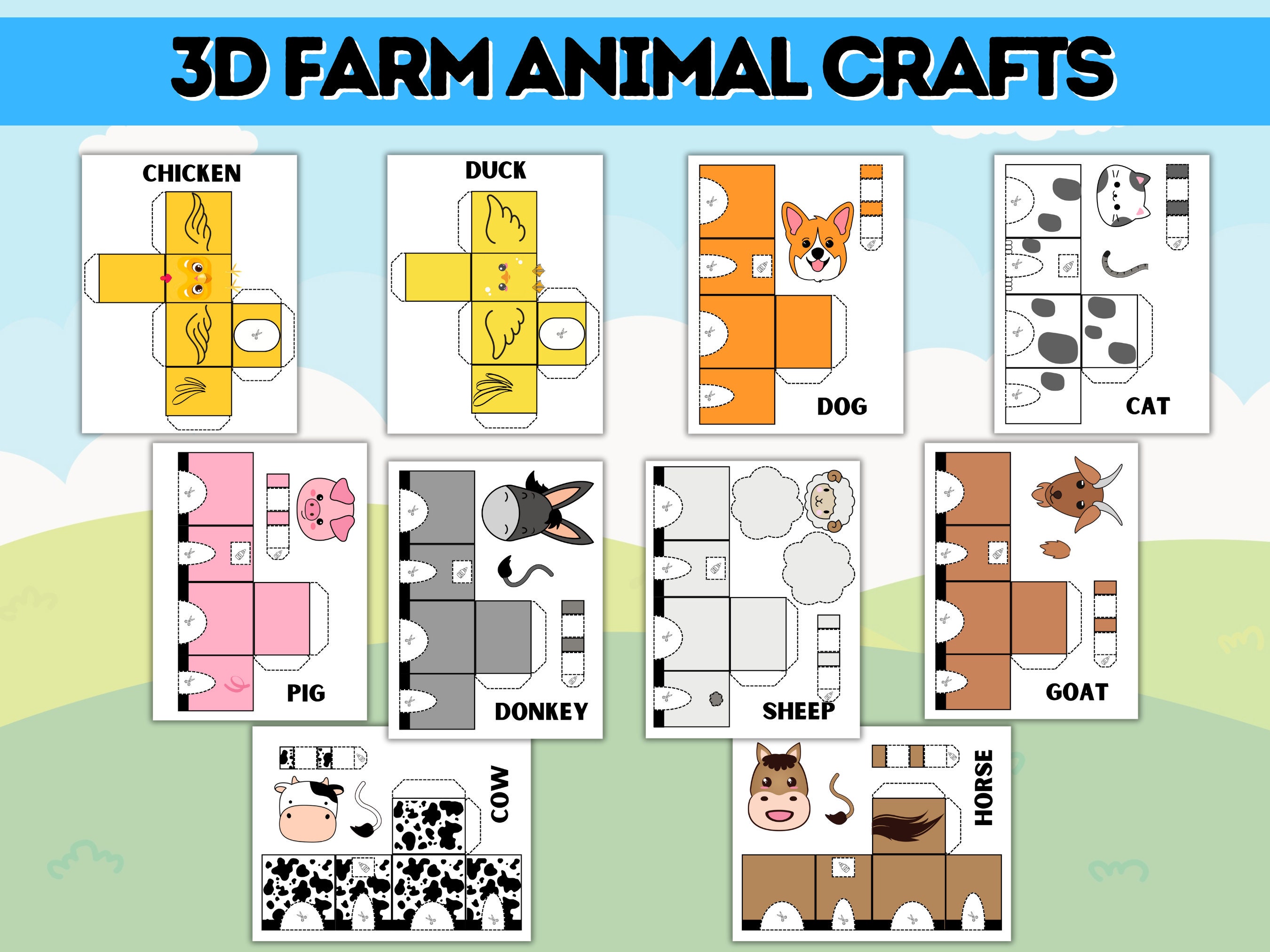 Printable Farm Animal Craft Kit DIY Paper Farm Animals Fun Activity