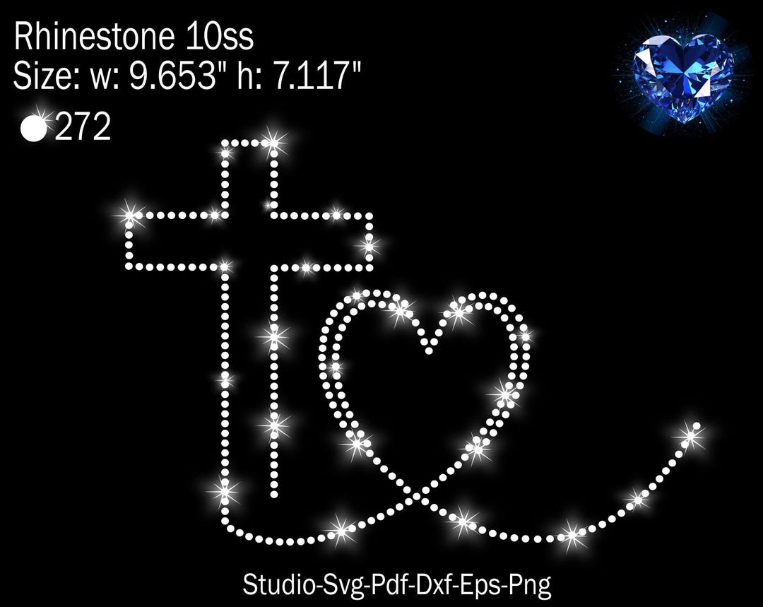 Cross Rhinestone, Jesus Rhinestone, Heart Rhinestone, Cross Svg, Heart ...