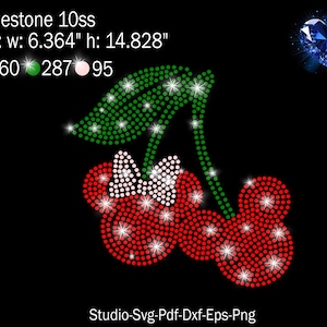 チェリー ラインストーン、チェリー マウス ラインストーン、チェリー SVG、ラインストーン SVG、ラインストーン テンプレート、ラインストーン、チェリー、ハート ラインストーン、ラブ SVG