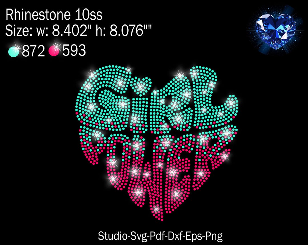 Girl Power Rhinestone, Rhinestone Svg, Rhinestone Template, Heart ...