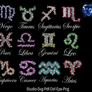 Bundle Sternzeichen Strass, Sternzeichen Strass, Sternzeichen SVG, Strass Vorlage, Strass Cut Datei, Sternzeichen