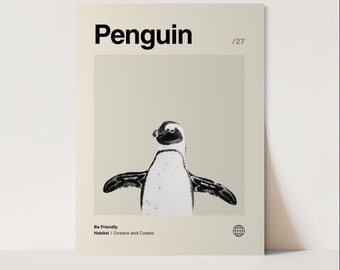Penguin Poster, Minimalist, Helvetica, Mid-Century Modern, Penguin Print, penguin Wall Art, Penguin Art Bundle, Animal Art Work, Animal Wall