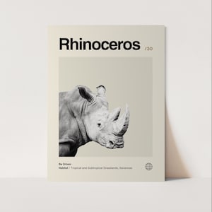 Nashorn Poster, Minimalistisch, Helvetica, Mid-Century Modern, Nashorn Druck, Nashorn Wandkunst, Nashorn Kunstpaket, Tierkunstwerk,