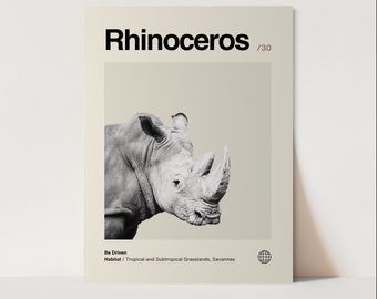 Rhinoceros Poster, Minimalist, Helvetica, Mid-Century Modern, Rhinoceros Print, rhinoceros Wall Art, Rhino Art Bundle, Animal Art Work,