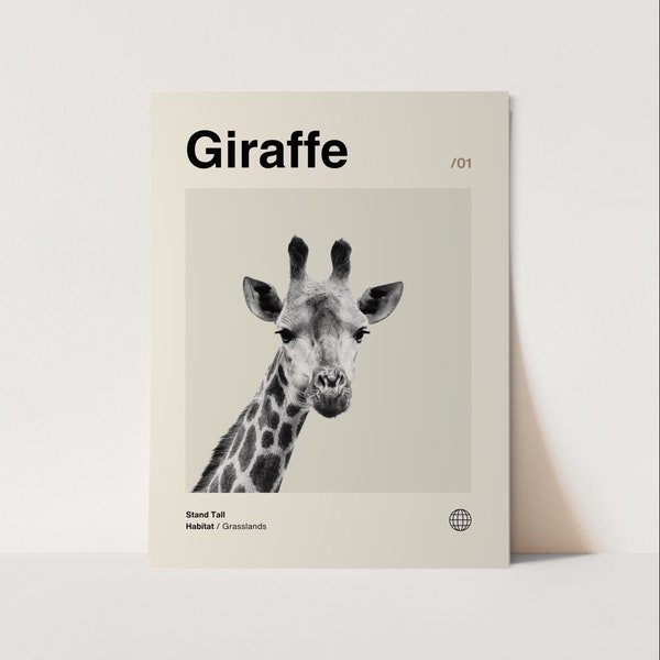 Giraffe Poster, Minimalist, Helvetica, Mid-Century Modern, Animal Poster,  Animal Bundle, Giraffe Wall Art, Giraffe Bundle Art, Zoo Art