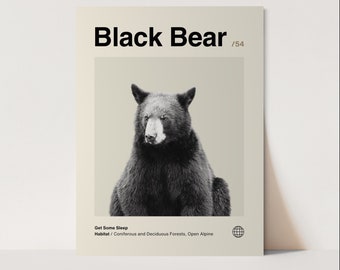 Black Bear Poster, Minimalist, Helvetica, Mid-Century Modern, Black Bear Print, Black Bear Wall Art, Black Bear Art Bundle, Animal Art Work