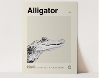 Alligator Poster, Minimalist, Helvetica, Mid-Century Modern, Alligator Print, alligator Wall Art, Alligator Art Bundle, Animal Art Work