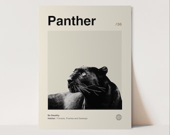 Panther Poster, Minimalist, Helvetica, Mid-Century Modern, Panther Print, panther Wall Art, Panther Art Bundle, Animal Art Work, Animal Wall