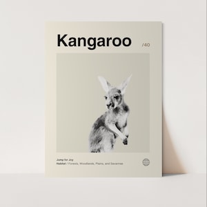 Kangaroo Poster, Minimalist, Helvetica, Mid-Century Modern, Kangaroo Print, kangaroo Wall Art, Kangaroo Art Bundle, Animal Art Work, Animal