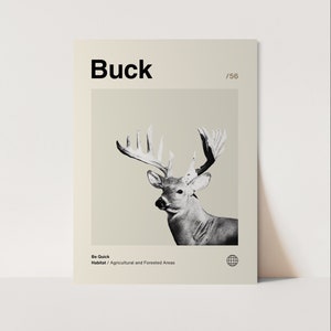 Buck Poster, Minimalistisch, Helvetica, Mid-Century Modern, Buck Print, Buck Wandkunst, Buck Art Bundle, Tierkunstwerk, Tierwandkunst