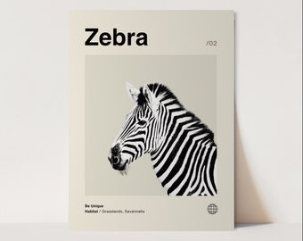Zebra Poster, Minimalist, Helvetica, Mid-Century Modern, Zebra Print, Zebra Wall Art, Zebra Art Bundle, Animal Art Work,  Animal Wall Art