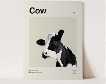 Cow Poster, Minimalist, Helvetica, Mid-Century Modern, Cow Print, Cow Wall Art, Cow Art Bundle, Animal Art Work, Animal Wall Art, Cow Art