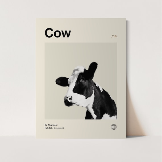 Cow Poster, Minimalist, Helvetica, Mid-Century Modern, Cow Print, Cow Wall Art, Cow Art Bundle, Animal Art Work, Animal Wall Art, Cow Art