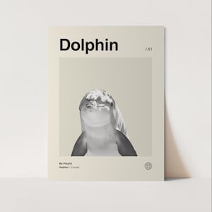 Poster dauphin, minimaliste, Helvetica, moderne milieu de siècle, impression de dauphin, art mural dauphin, lot d'art dauphin, oeuvre d'art animalier, mur animal
