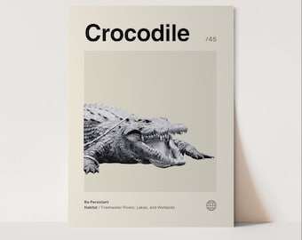 Crocodile Poster, Minimalist, Helvetica, Mid-Century Modern, Crocodile Print, Crocodile Wall Art, Crocodile Art Bundle, Animal Art Work