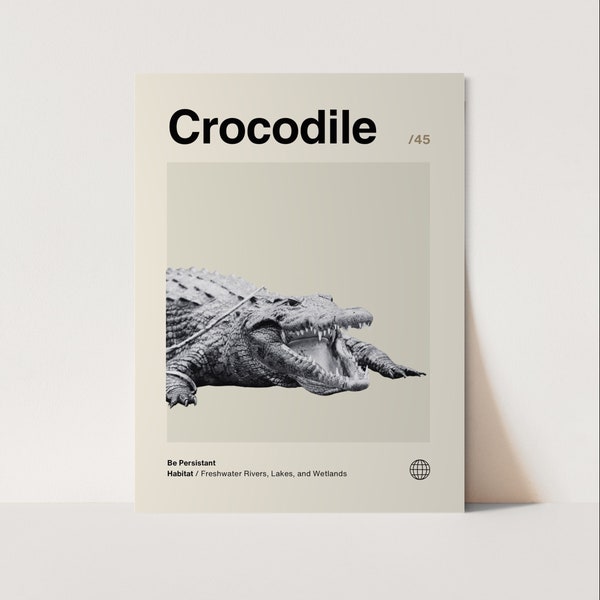 Crocodile Poster, Minimalist, Helvetica, Mid-Century Modern, Crocodile Print, Crocodile Wall Art, Crocodile Art Bundle, Animal Art Work