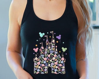 Floral Castle Tank Top, Floral Magic Kingdom Tank Top, Cinderella Castle Shirt, Disney Shirt, Garden Tank Top,Disney Castle Racerback Tank